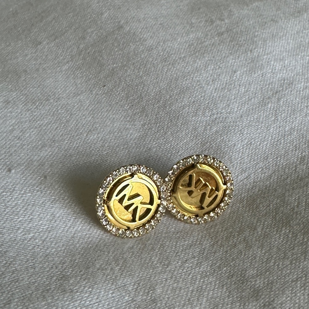 Gold Michael Kors Logo Stud Earrings
